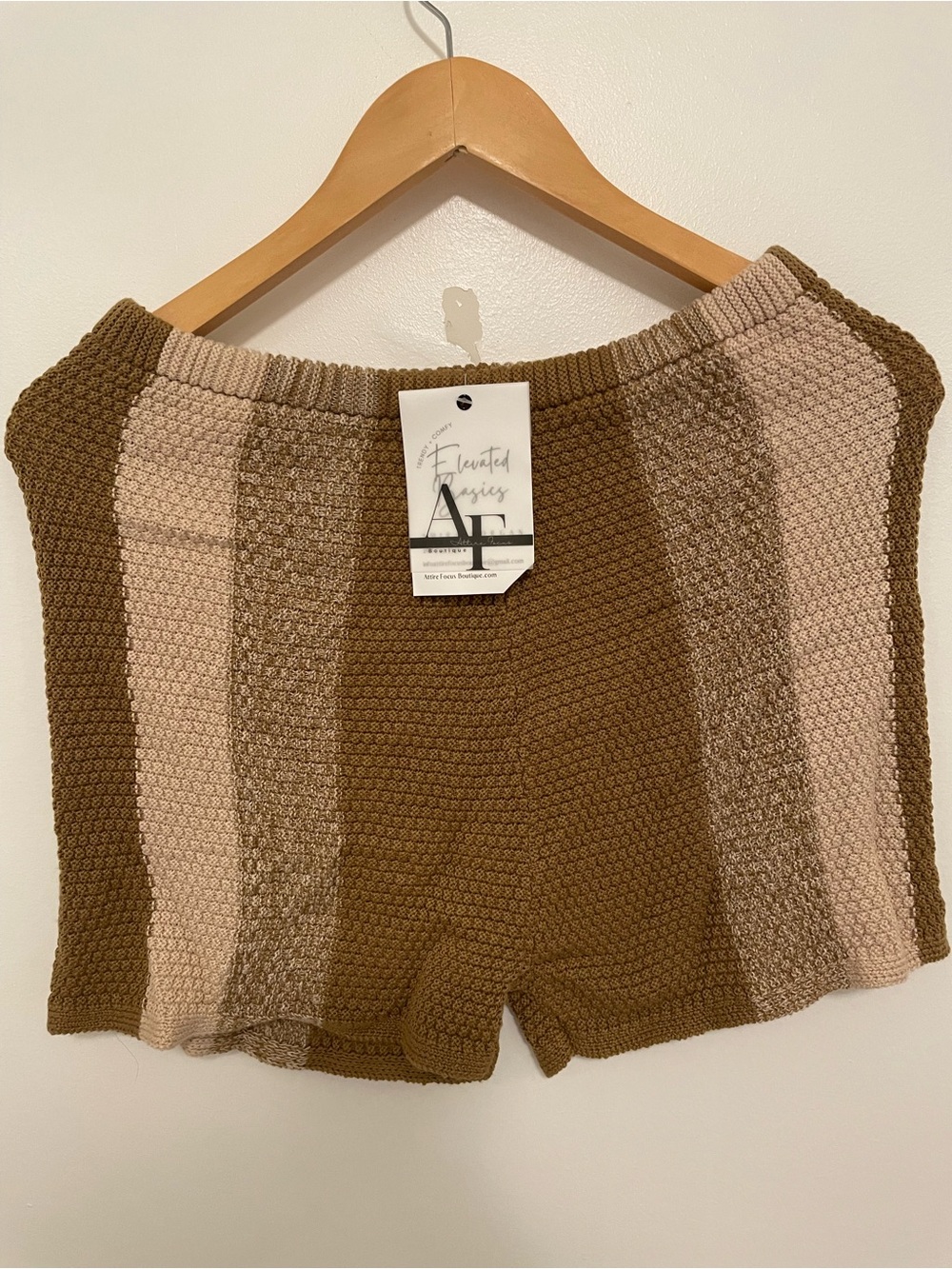 Striped Knit Athletic Shorts in Brown & Cream
